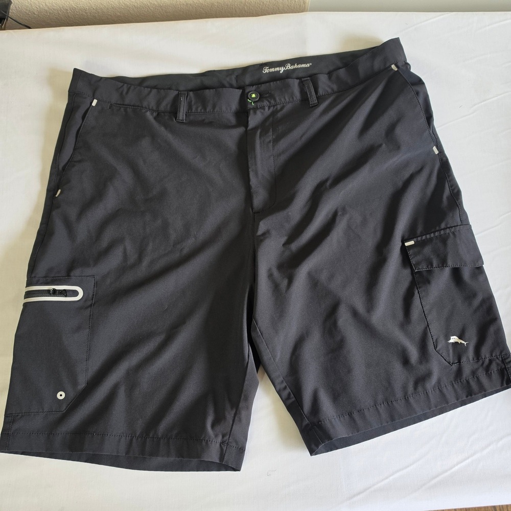 Tommy Bahama IslandZone Mens Black Cargo Shorts Performance Stretch Marlin Logo